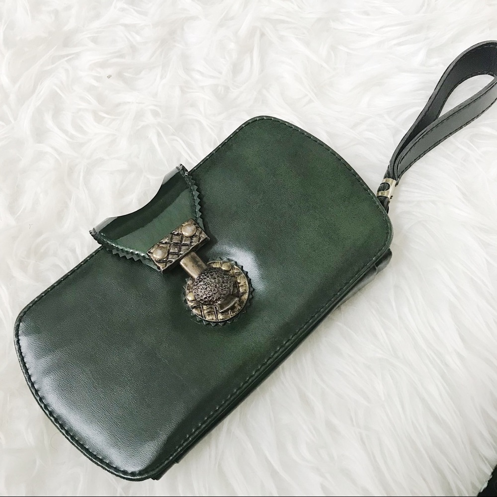 Green Wristlet with Decorative Snap Buckle Clasp